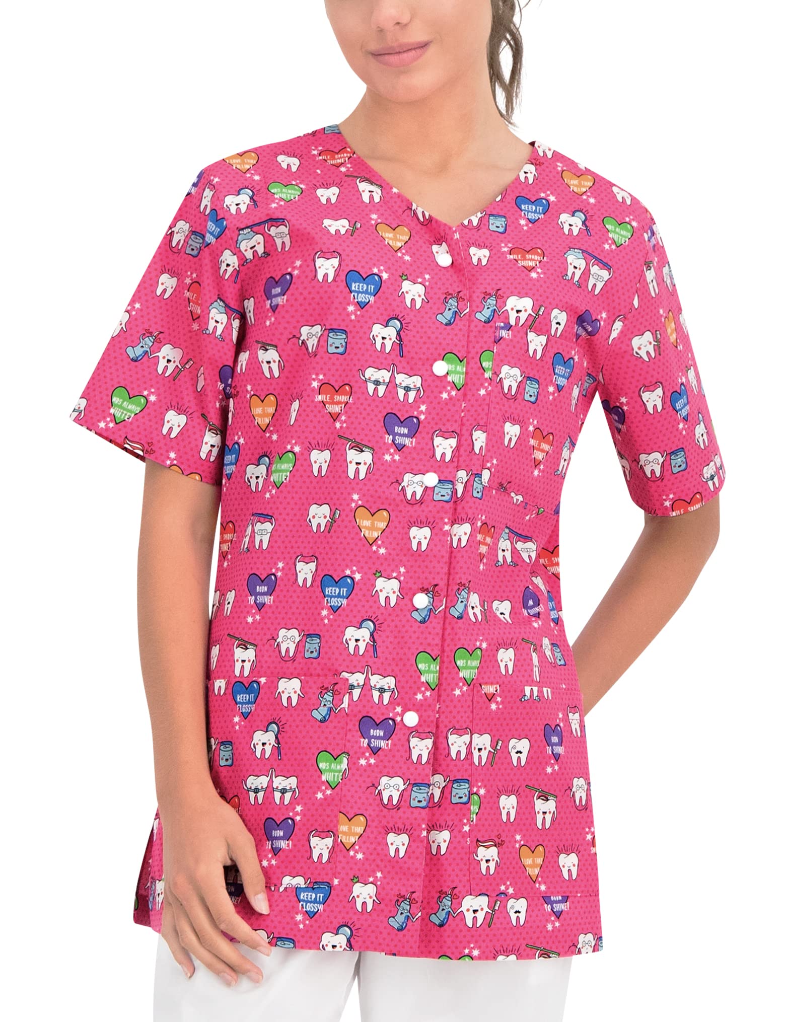 B-well Carina Camice Medico Donna Casacca Infermiere con i Bottoni a Pressione Divisa Infermiere Donna a Manica Corta Scollo V - 3