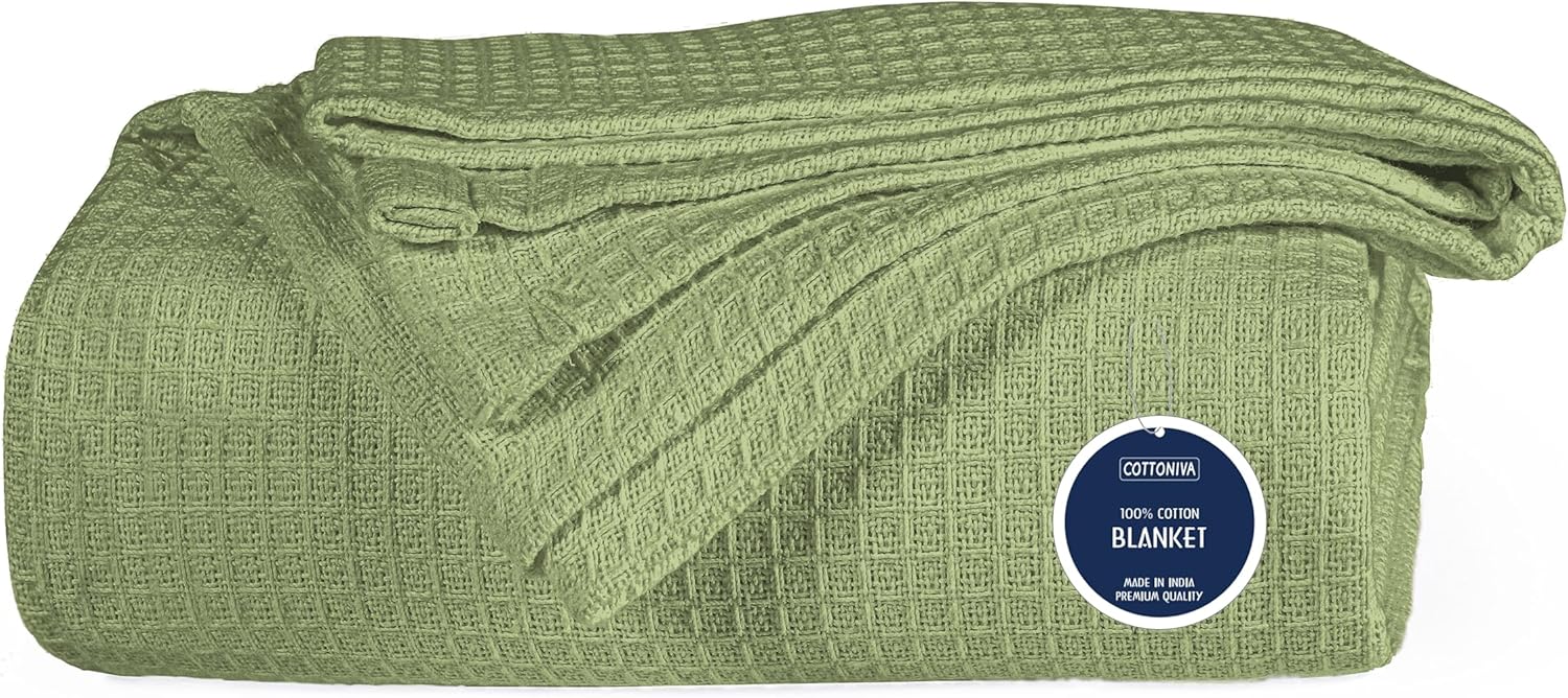COTTONIVA Waffle Weave Blanket King Size 100 Cotton Breathable & SkinFriendly