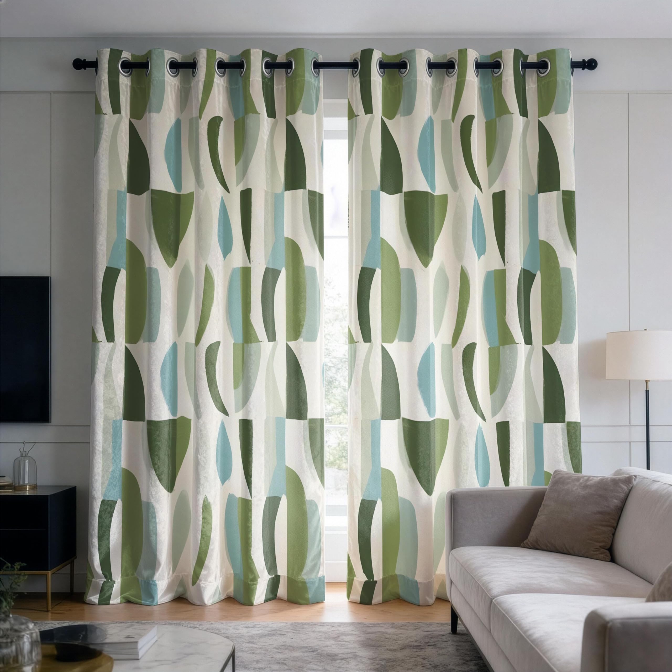 IKDZCM Geometric Blackout Curtains for Bedroom, Green Blue Drapes, Modern Window Panels Abstract Curtain Design Home Decor(WxH/2x175x270cm)
