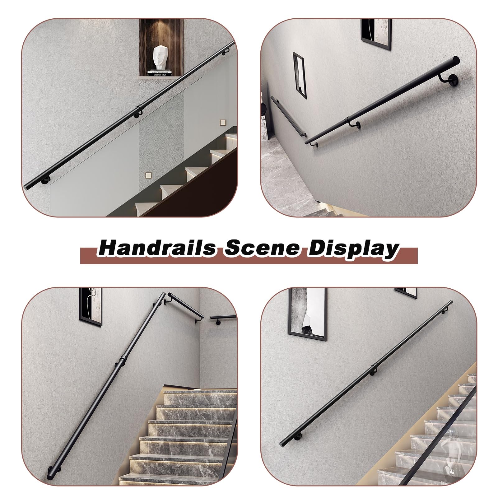 MARXAN Modernes Treppengeländer aus Eisenrohr, Industrietreppengeländer, Treppengeländerhandläufe mit Wandhalterungen und Metallschrauben, rutschfeste Loft-Treppengeländer-Korridor-Stützstange(150cm)