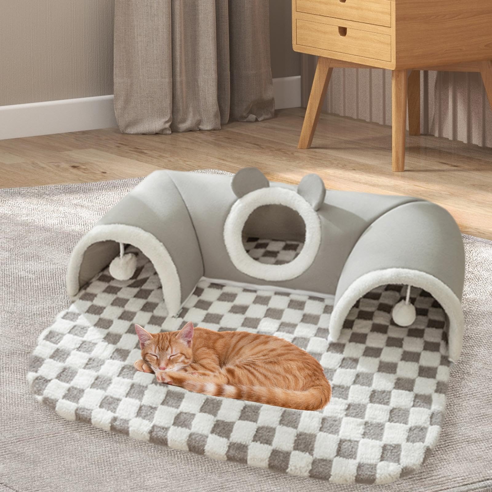 F Fityle Lit Tunnel pour Chat Tube pour Chat avec lit Tunnel Amovible pour Petits Animaux Centre d'activités pour Chat Interactif pour Hamster Chats, Gris L
