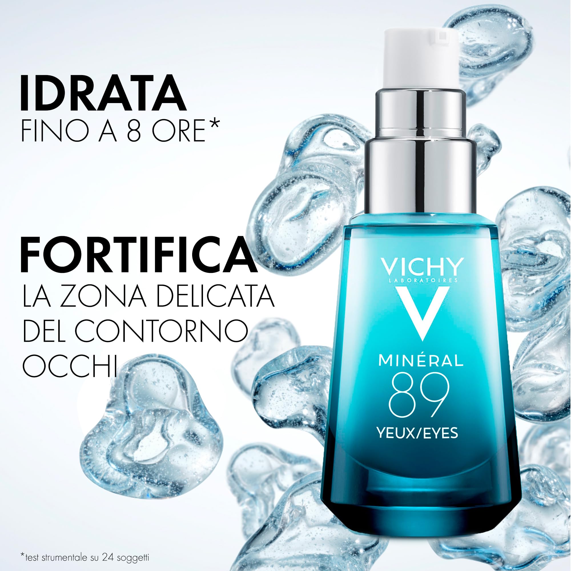 Vichy Minéral 89, Gel Occhi Fortificante, Per Tutti i Tipi di Pelle, 8H di Idratazione, Riduce Borse, Occhiaie e Linee Sottili, Con Caffeina, Acido Ialuronico e Acqua Vulcanica, 15 ml