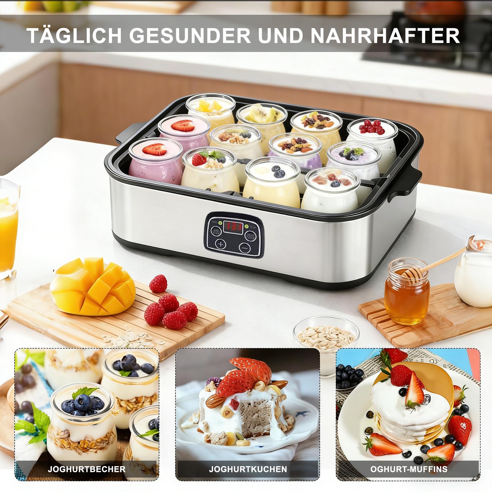Joghurtbereiter 25W inkl 12 Glasbehälter à 180 ml Gesamtkapazität 2160 ml