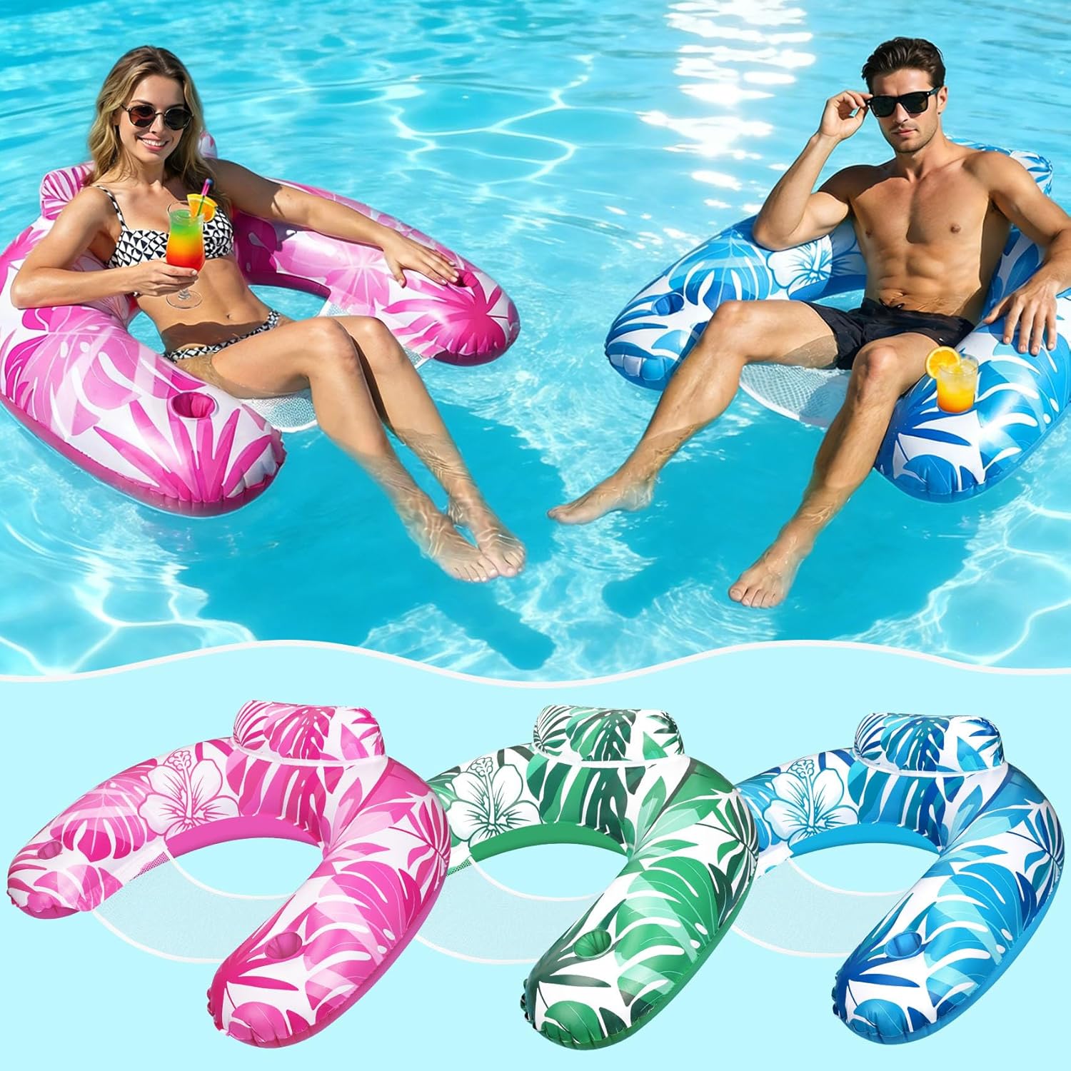 Inflatable Pool Floats Adult, 4-in-1 Multi-Purpose Pool Float Rafts Water Hammock, Pool Floaties for Adults Swimming Pool Lake Beach