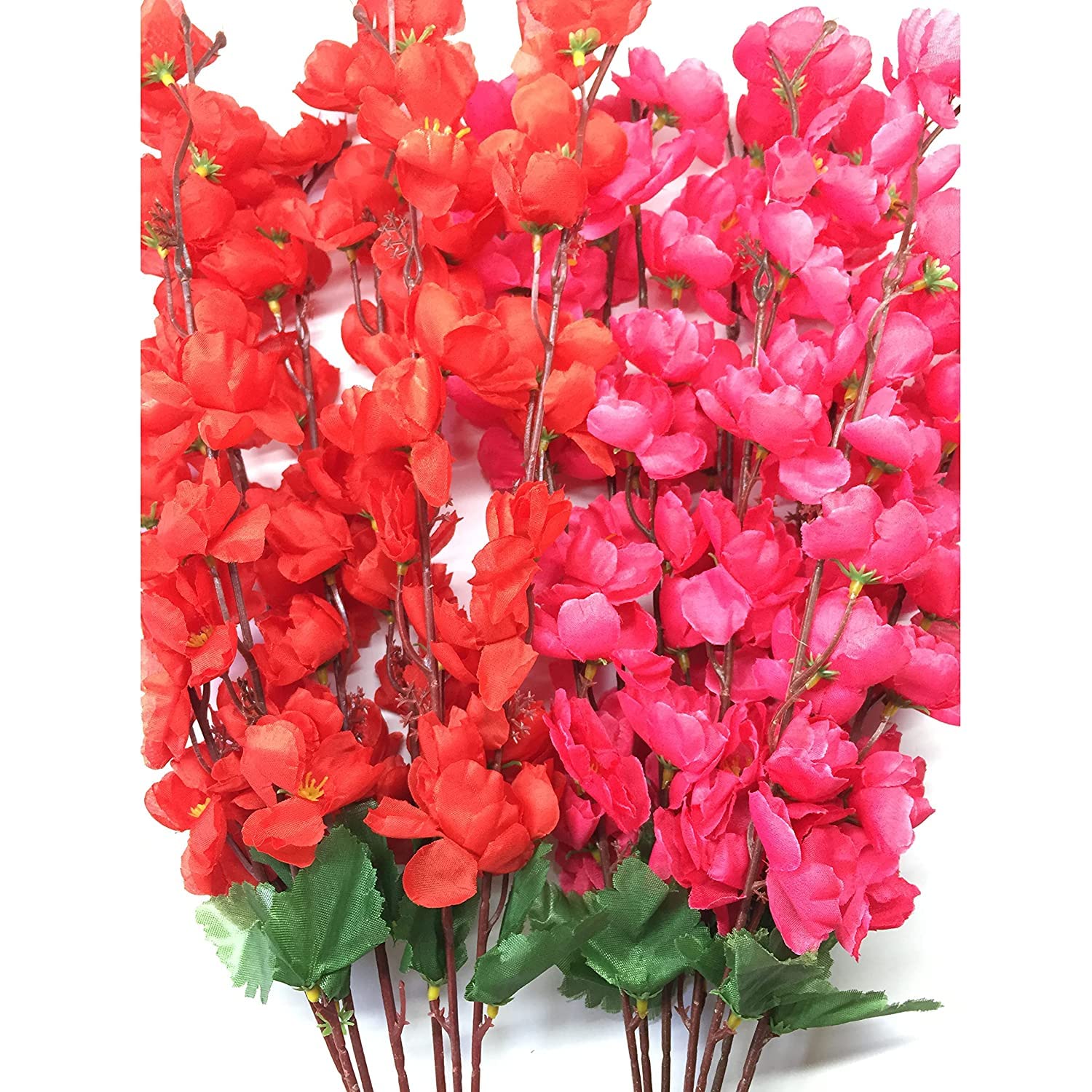 Mukeriya 7 Stick Artificial Blossom Flowers (Pink + Red) 1