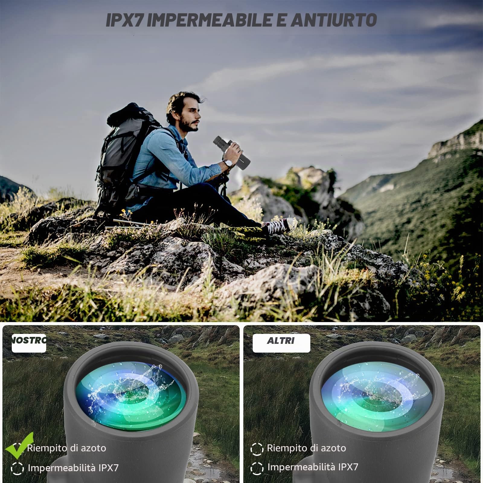 Telescopio Monoculare, 10-30X50 Zoom HD Monoculare, FMC BAK4 Prisma Telescopio Monoculare Ad Alta Potenza con Cinghia Portatile Adattatore Telefono per Bird Watching Caccia Campeggio