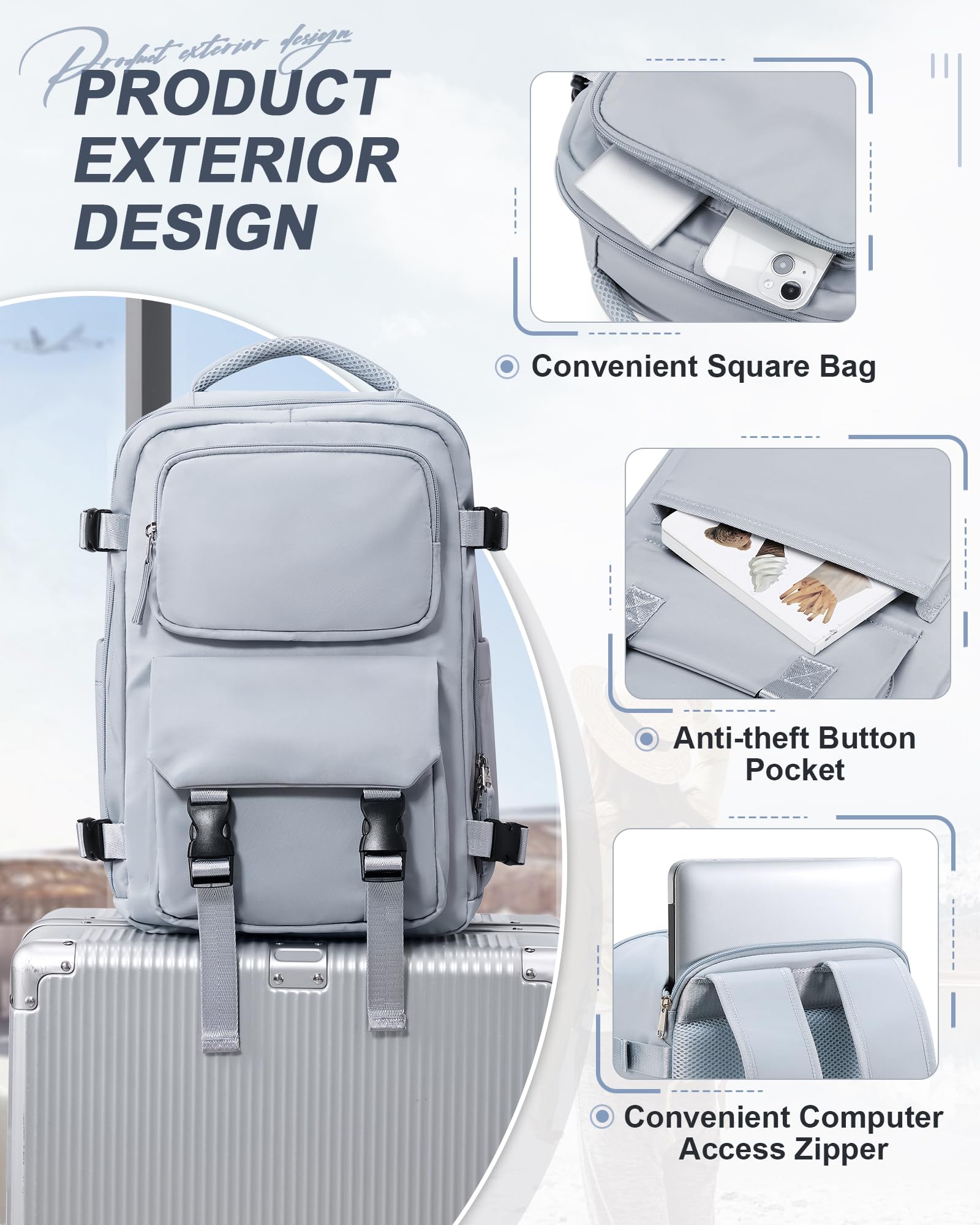 BJLFS Borse da Cabina per Ryanair 40x20x25 Bagaglio a Mano Zaino Borsa Zaino da Viaggio, Zaino da trekking,Zaino Easyjet 45x36x20,Zaino Casual per laptop da 14 pollici per scuola