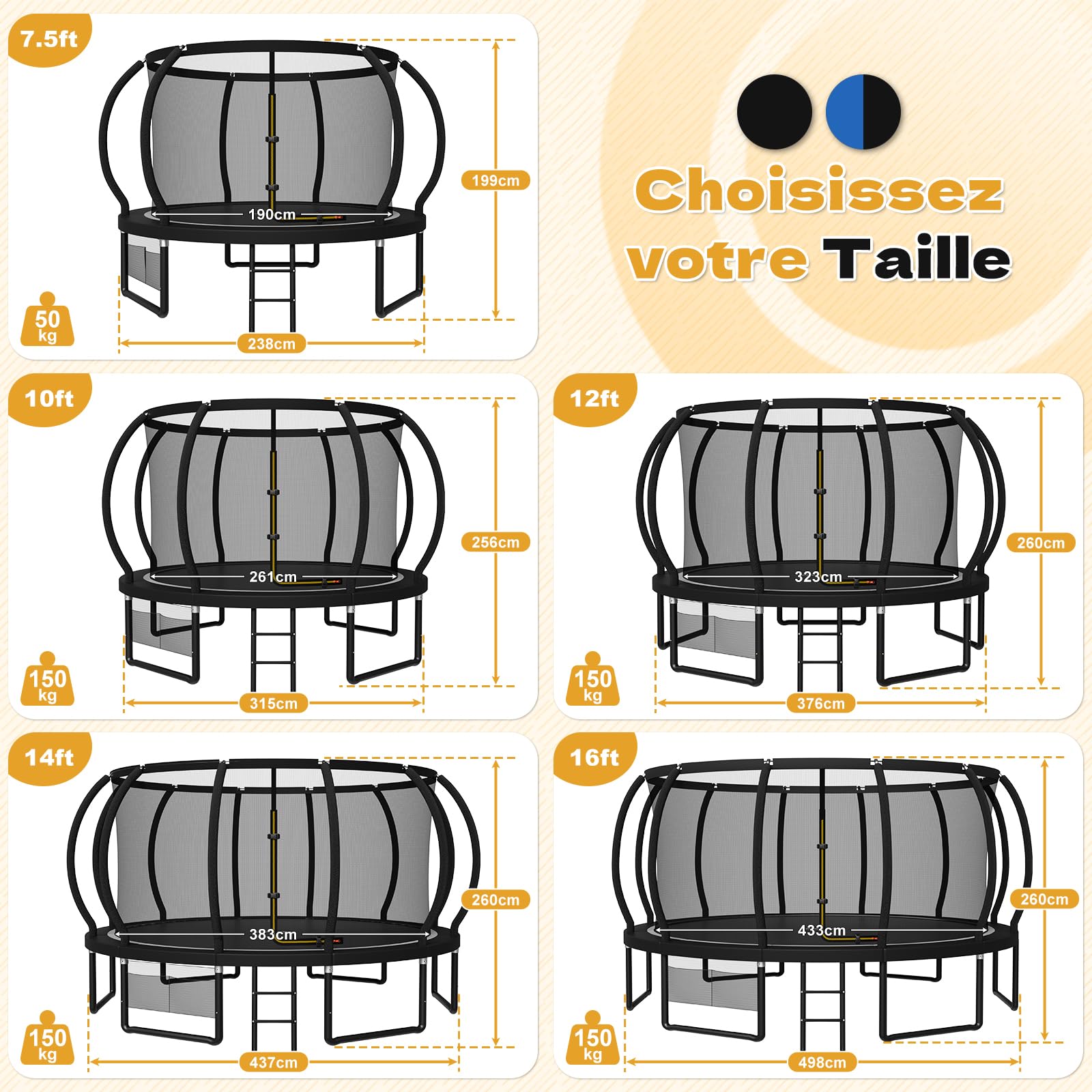 JUMMICO Trampoline d'extérieur Ø 228/305/366/427/488 cm avec Filet de sécurité et échelle, Trampoline de Loisirs certifié GS pour Enfants, Cadre avec revêtement antirouille, capacité de Charge 150kg