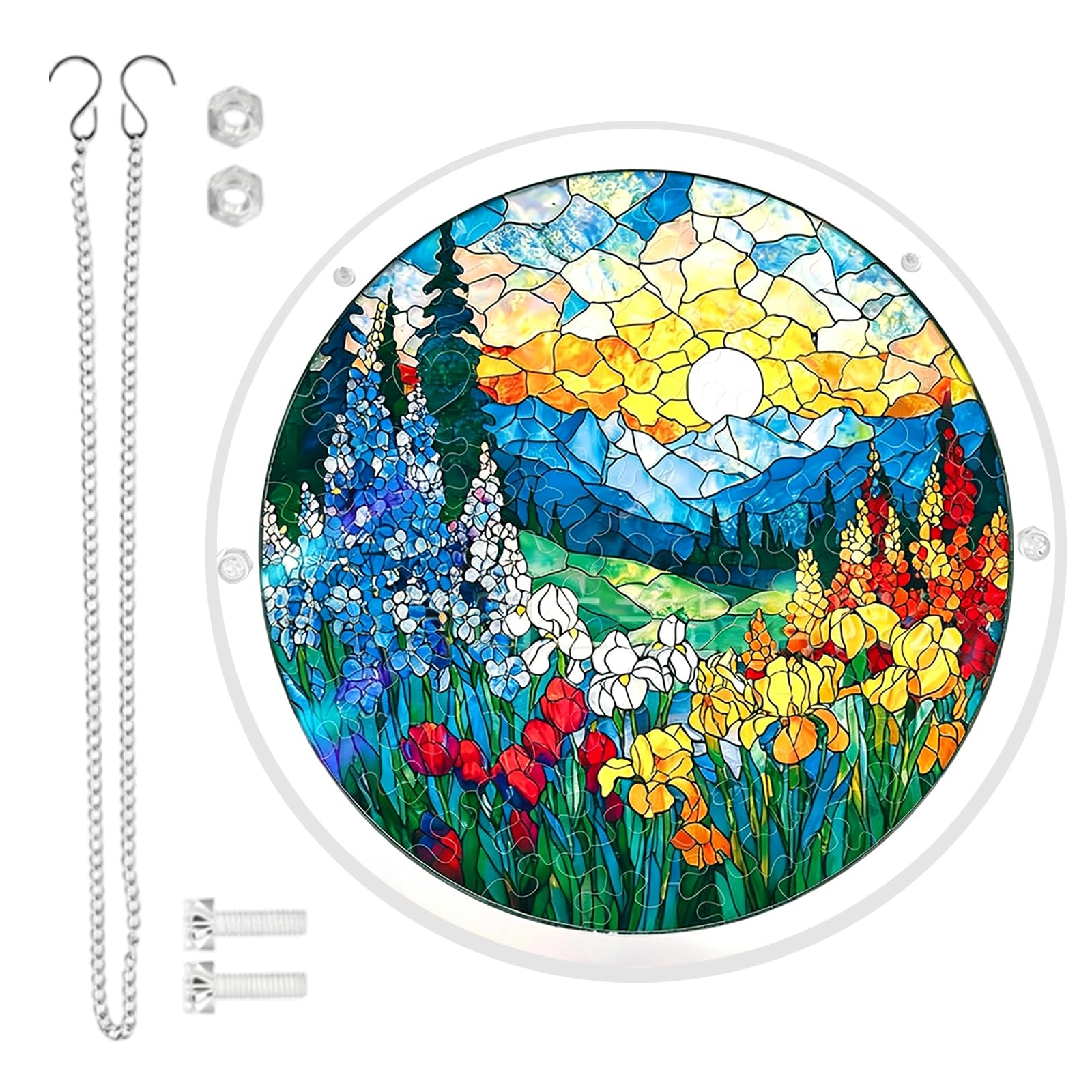 Stained Glass Window Hanging Jigsaws Puzzle Suncatchers 2D Acrylic Window Panel with Rope for Garden Yard Ornament Gift Stained Glass Hanging