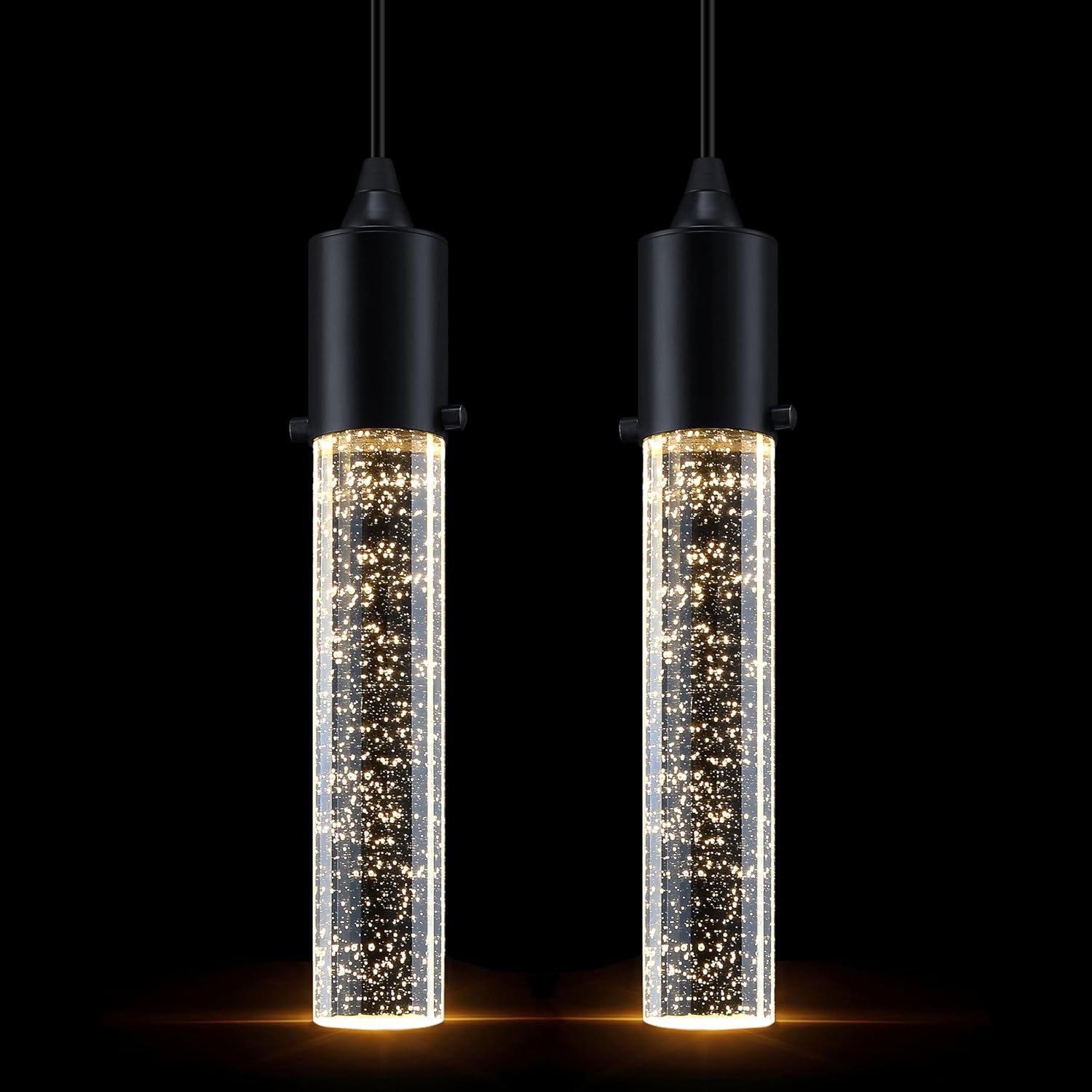 2 Pack 1 Light Mini Integrated Hanging Crystal Kitchen Island Modern Concise Pendant Ceiling Light Fixture,Black Finish for Over Sink Dining Room Bedroom Hallway,UL Listed