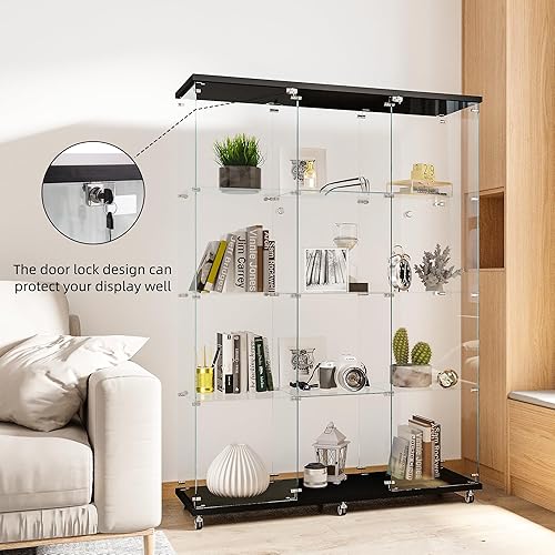 Miniatura 6 de Vitrina de cristal para cocina, despensa, armario de almacenamiento con barra de esquina con puerta doble de cuatro niveles, 64 pulgadas de alto x