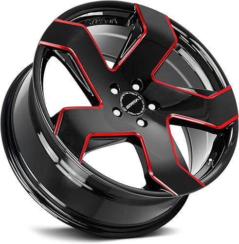 Miniatura 2 de STRADA COLTELLO - Rueda personalizada, 24 x 10, desplazamiento 24, patrón de pernos 6x139.7, cubo de 3.429 in, negro brillante con borde fresado