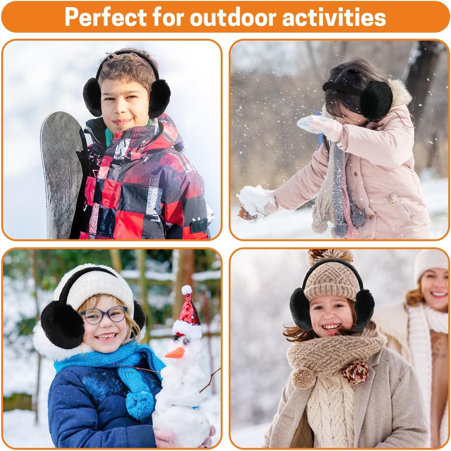 Aurya Winter Earmuffs for Kids, Foldable Fluffy Ear Warmer Girls & Boys Outdoor Adjustable Headband Ear Covers