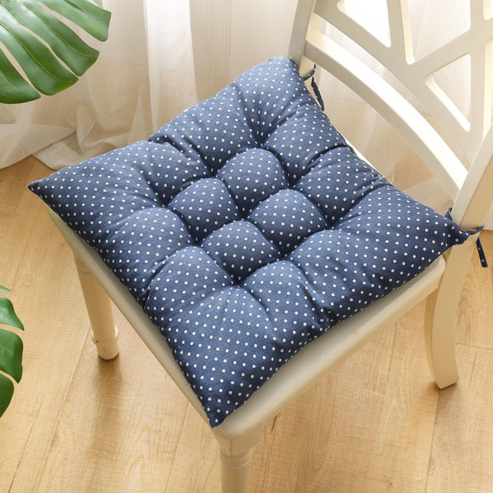 Velvet Chair Cushions for Dining Chairs, Set of 1 2 3 4 5 6,Seat Pads for Kitchen Chairs with Ties,40cm*40cm(15.7in*15.7in) (5, Dark Grey Polka Dots, 15.7in*15.7in)