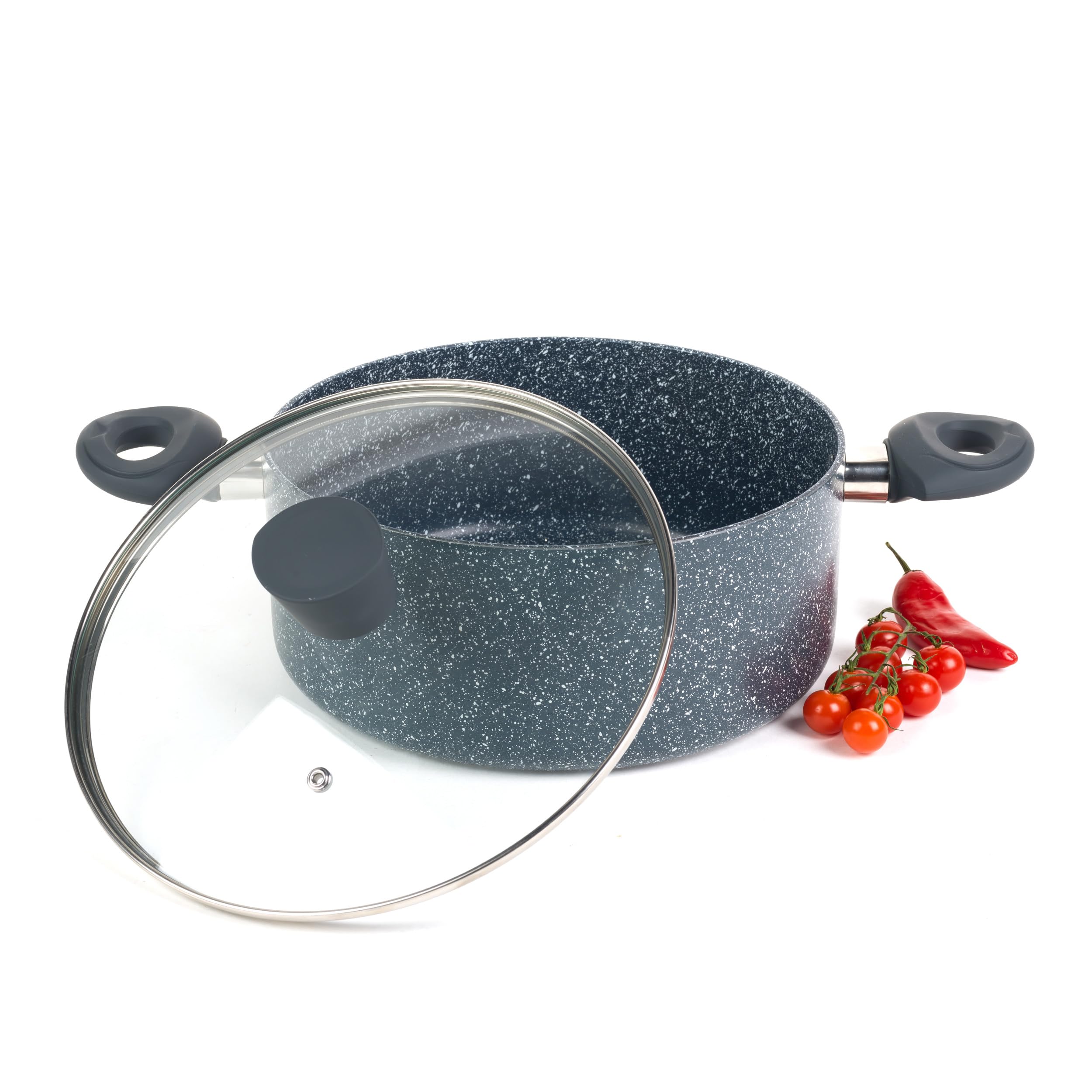Russell Hobbs RH00849EU Nightfall Stone 24cm senza avambraccio, alluminio pressato, protezione da induzione, senza PFOA, manici morbidi, pentola con coperchio, per salse, pasta, verdure, marmo blu