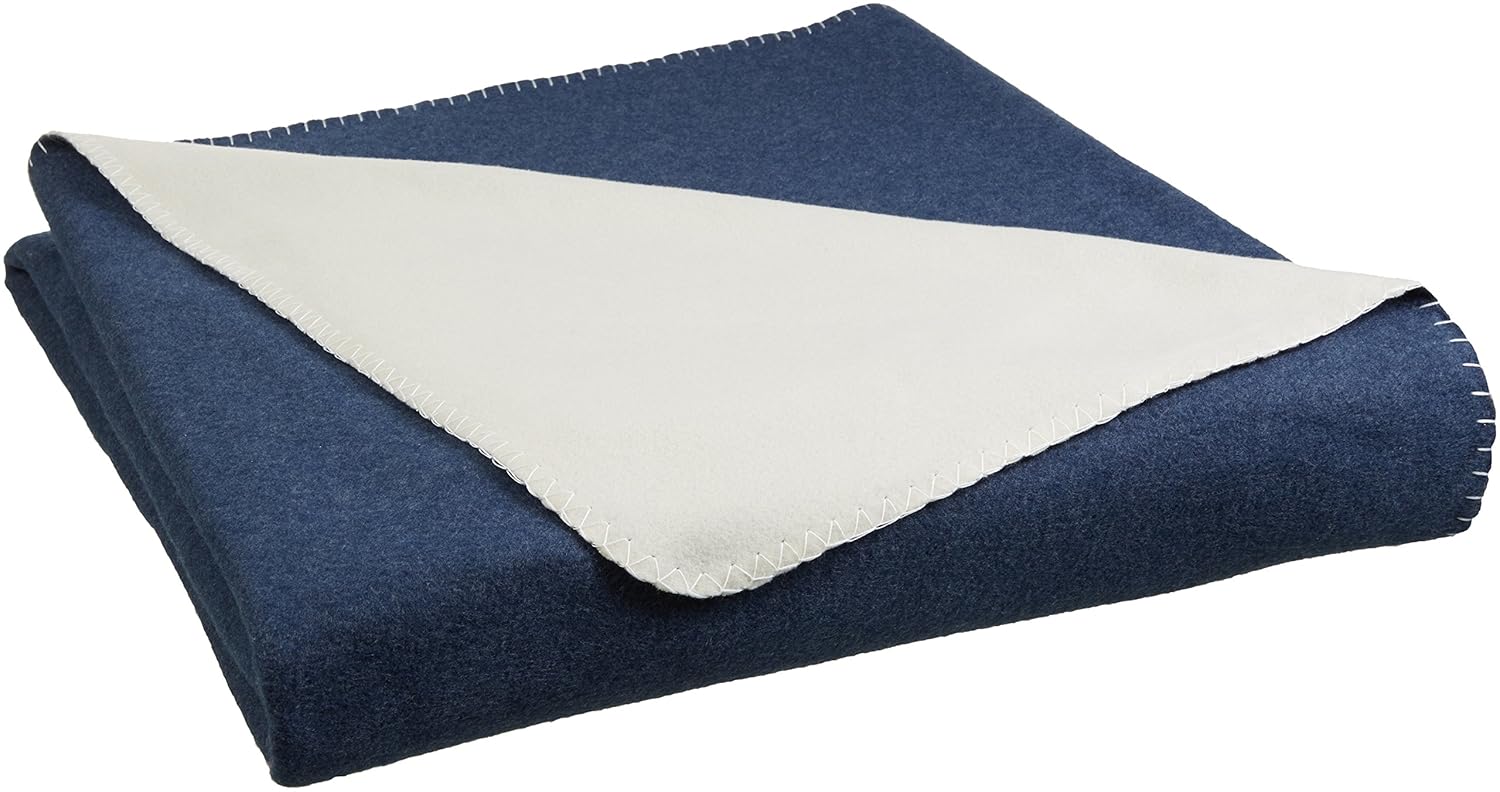 Buy AmazonBasics Reversible Fleece Blanket King, Navy/Cream Online at