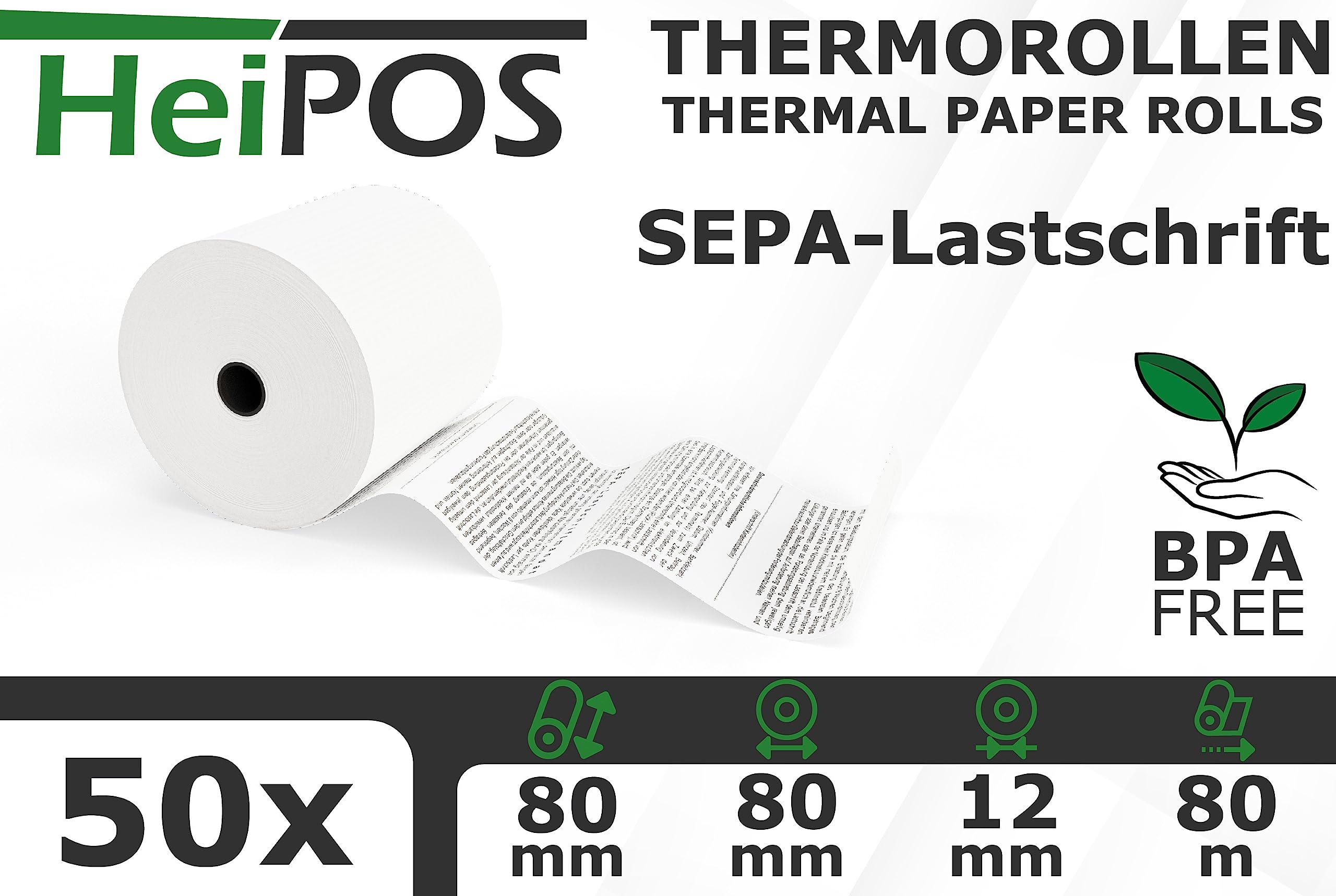 HeiPOS 50 Thermorollen mit SEPA/Lastschrift - Mandat - 80 mm x 80 m - 55 g/m² Papier