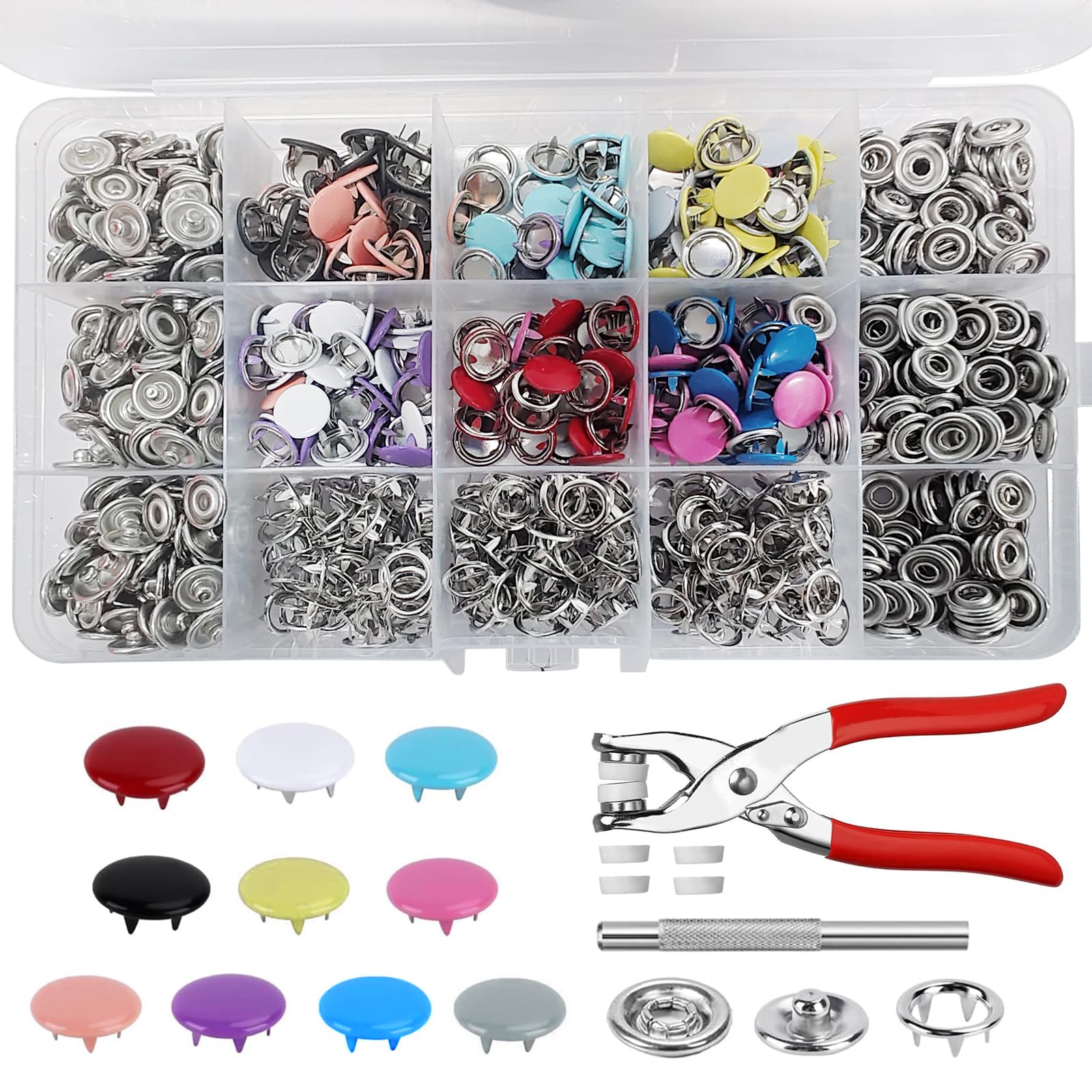 Set bottoni a pressione con pinza, metallo, senza cuciture, 200 set per DIY, bambini, abbigliamento, borse, fatto a mano, riparazioni