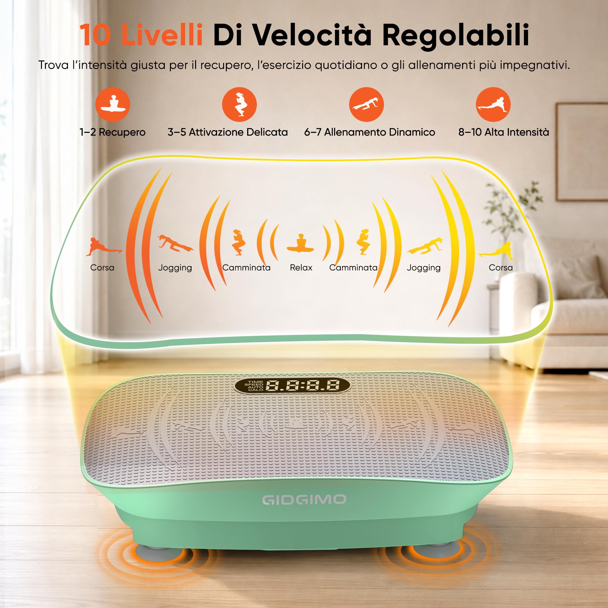 GIDGIMO Pedana Vibrante Fitness, Piattaforma Vibrante per Allenamento Total Body a Casa, con Musica Bluetooth, Telecomando e 5 Bande di Resistenza