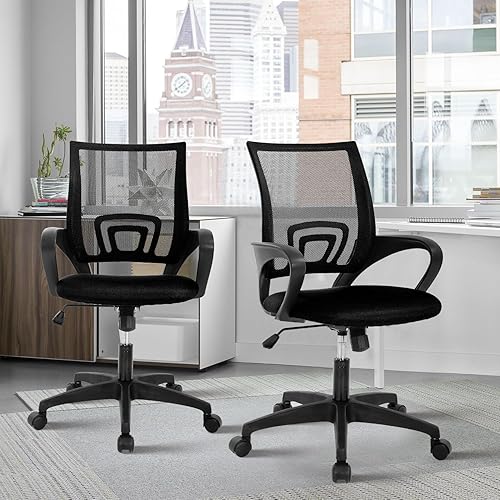 Miniatura 1 de Silla de oficina de malla, silla de escritorio con respaldo medio, silla de oficina ergonómica con ruedas y soporte lumbar, sillas de oficina