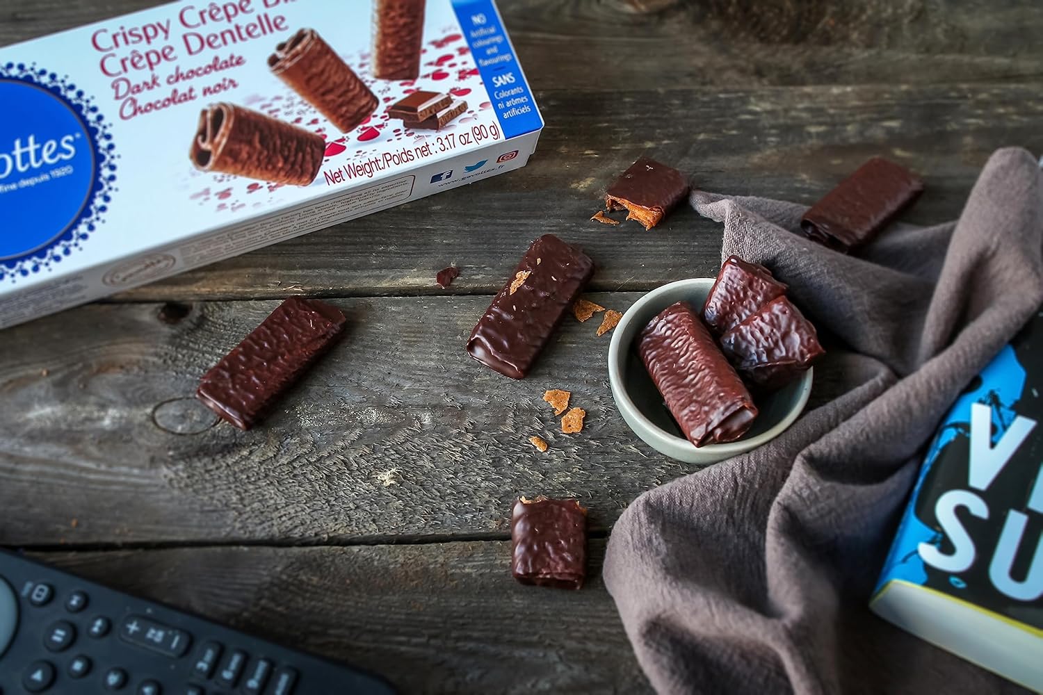 Gavottes French Dark-Chocolate-Covered Mini Crispy Crepes 2 Pack | Ready to eat Crispy Crepes | Crispy Crepes From France | Mini Chocolate Covered Crispy Crepes (2 Packs of 18 | 2 x 3.17oz/90g)