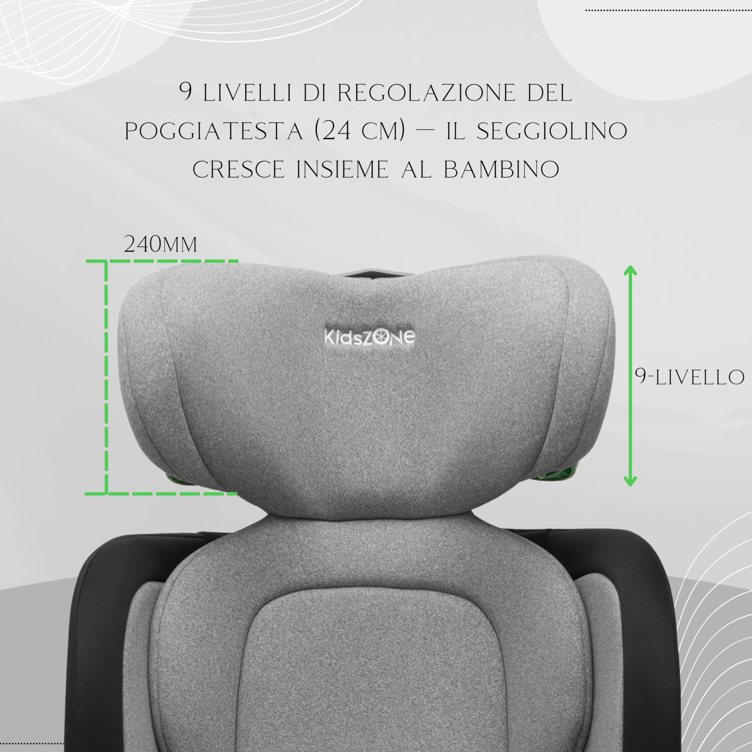 KidsZone Seggiolino Auto 15-36 kg Isofix 100-150cm i-Size ECE R129 - Seggiolino Auto Gruppo 2-3 (4-12 anni) - Reclinabile in 7 Posizioni, Poggiatesta Regolabile 9 Posizioni, Rivestimento Removibile - 3