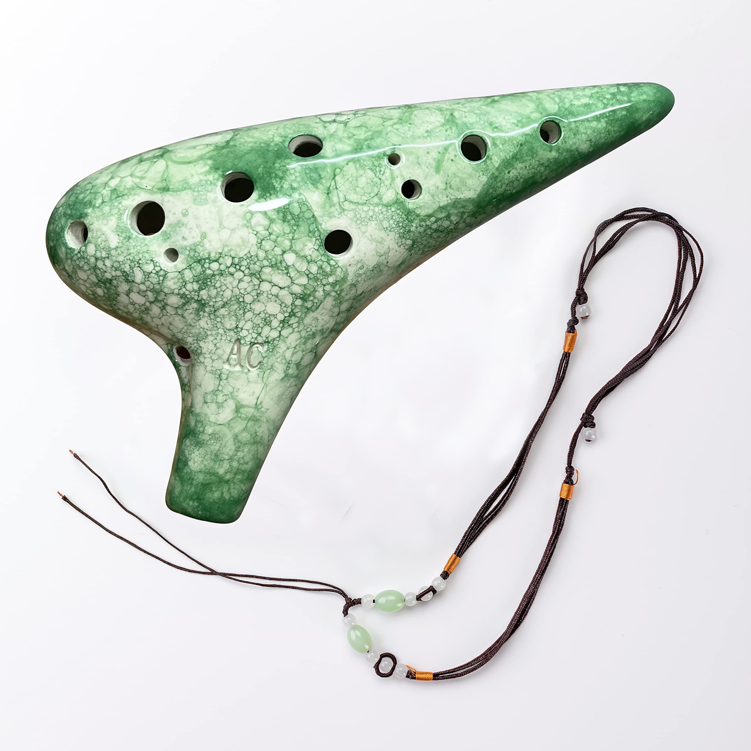 Ocarina Ocarina 12 trous avec livre de chansons pour débutant, ocarina alto do en céramique (vert bulle)
