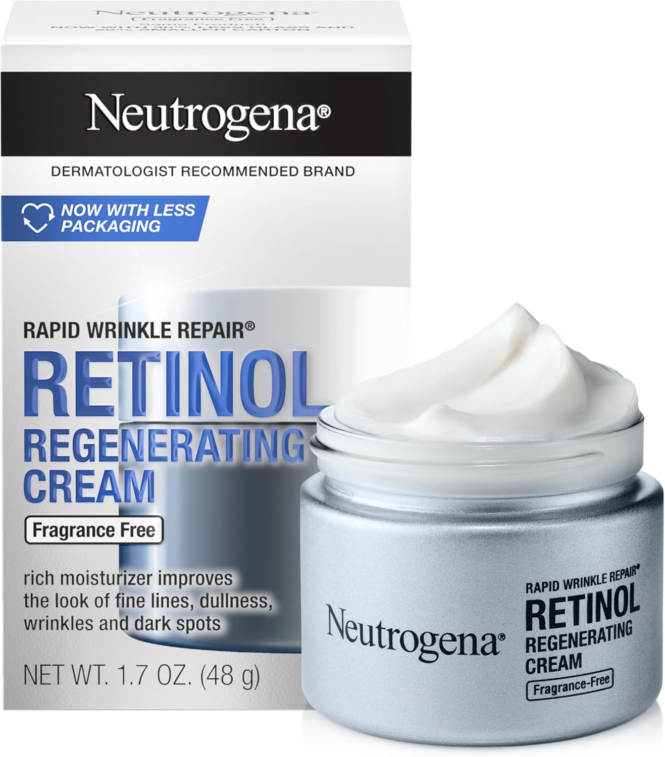 Neutrogena Retinol Face Moisturizer, Rapid Wrinkle Repair, Fragrance Free, Daily Anti-Aging Face Cream with Retinol & Hyaluronic Acid to Fight Fine Lines, Wrinkles, & Dark Spots, 1.7 oz