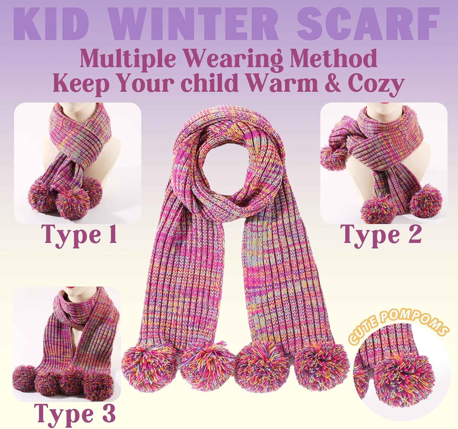 Personalized Kids Beanie Hat Scarf Gloves Set 3 Pcs Boys Girls Winter Knit Hat and Gloves Set for Toddler Age 2-8
