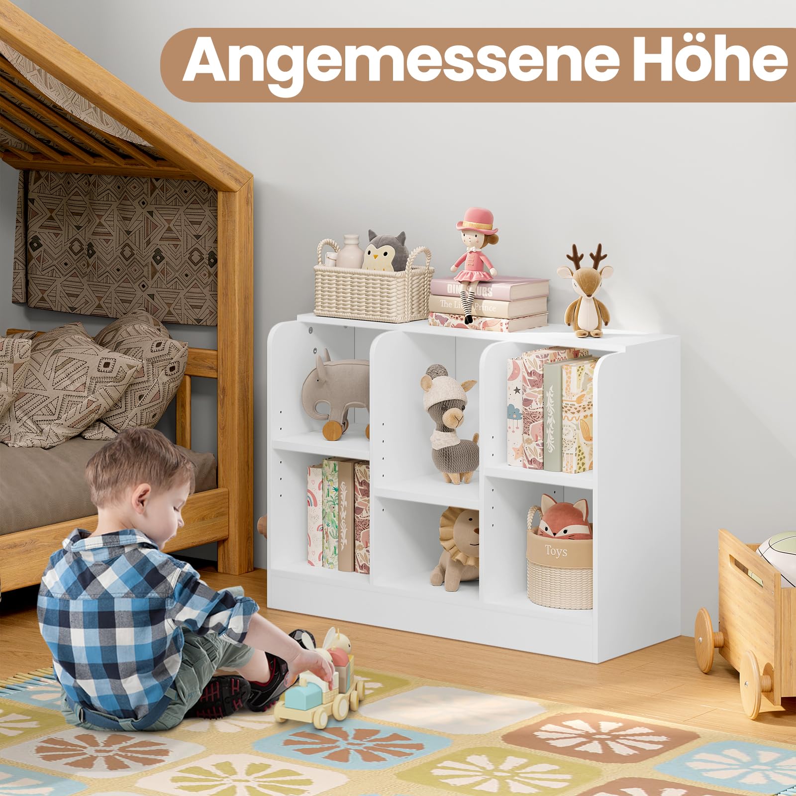 Lestarain Bücherregal Kinder 2 Ebenen 6 Fächer Weiß