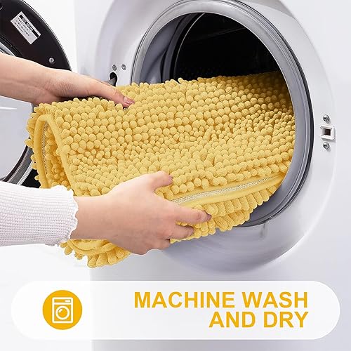 Miniatura 6 de Grandaily - Alfombra de baño de felpilla a rayas, extragruesa y absorbente, suave, antideslizante, con fibras largas, lavable a máquina, para