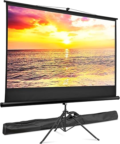 Smartxchoices Pantalla de proyector portátil 169 HD de 84 pulgadas con soporte, pantalla de trípode extraíble manual sin arrugas con bolsa de