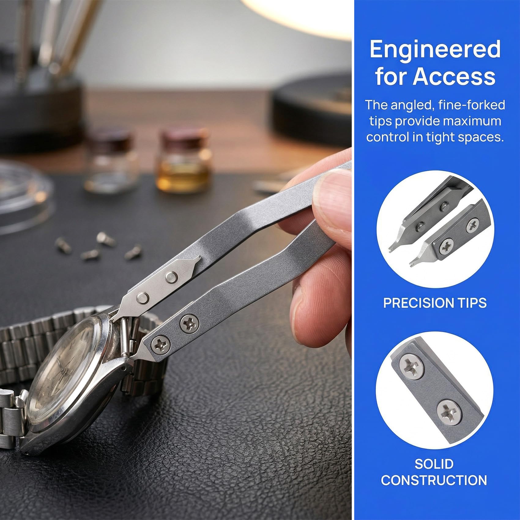 7825 Pince à épiler pour barre à ressort de montre, pince à ressort avec 2 embouts de fourche de rechange, outil de retrait de bracelet de montre, accessoires pour réparer le retrait des