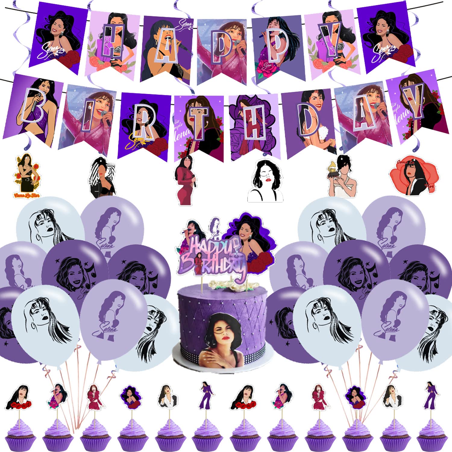 Selena Party Decorations Set, Cool Singer Selena Theme Birthday Supplies Singer Hanging Swirls for Girls Singer Fans Party Supplies Decor
