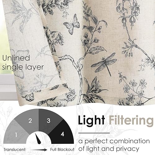 Miniatura 6 de Lazzzy Cenefa de cocina para ventanas, con aislamiento térmico, cortina opaca con estampado floral de granja, lino sintético, cenefa de cortina para