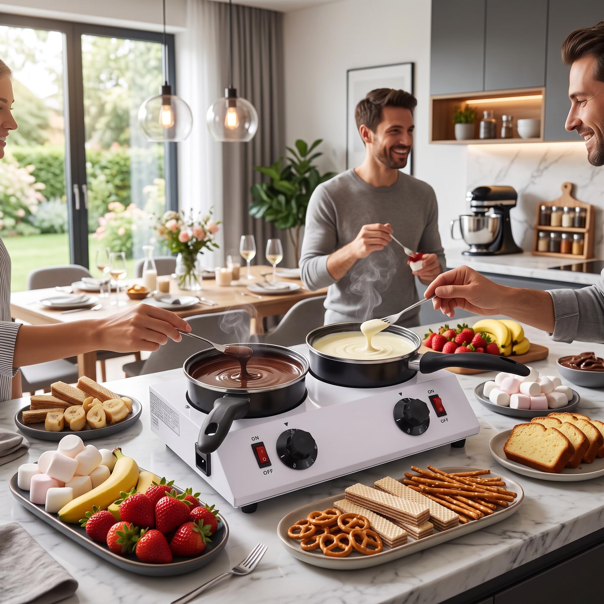 Ejoyous Schokolade Schmelzen Elektrisch, 2 Tanks Schokoladenschmelzer Aluminium Schokoladen Schmelzgerät, für Brunch Partys Weihnachten Restaurants Cafés Heiße und Flüssige Schokolade (EU-Stecker