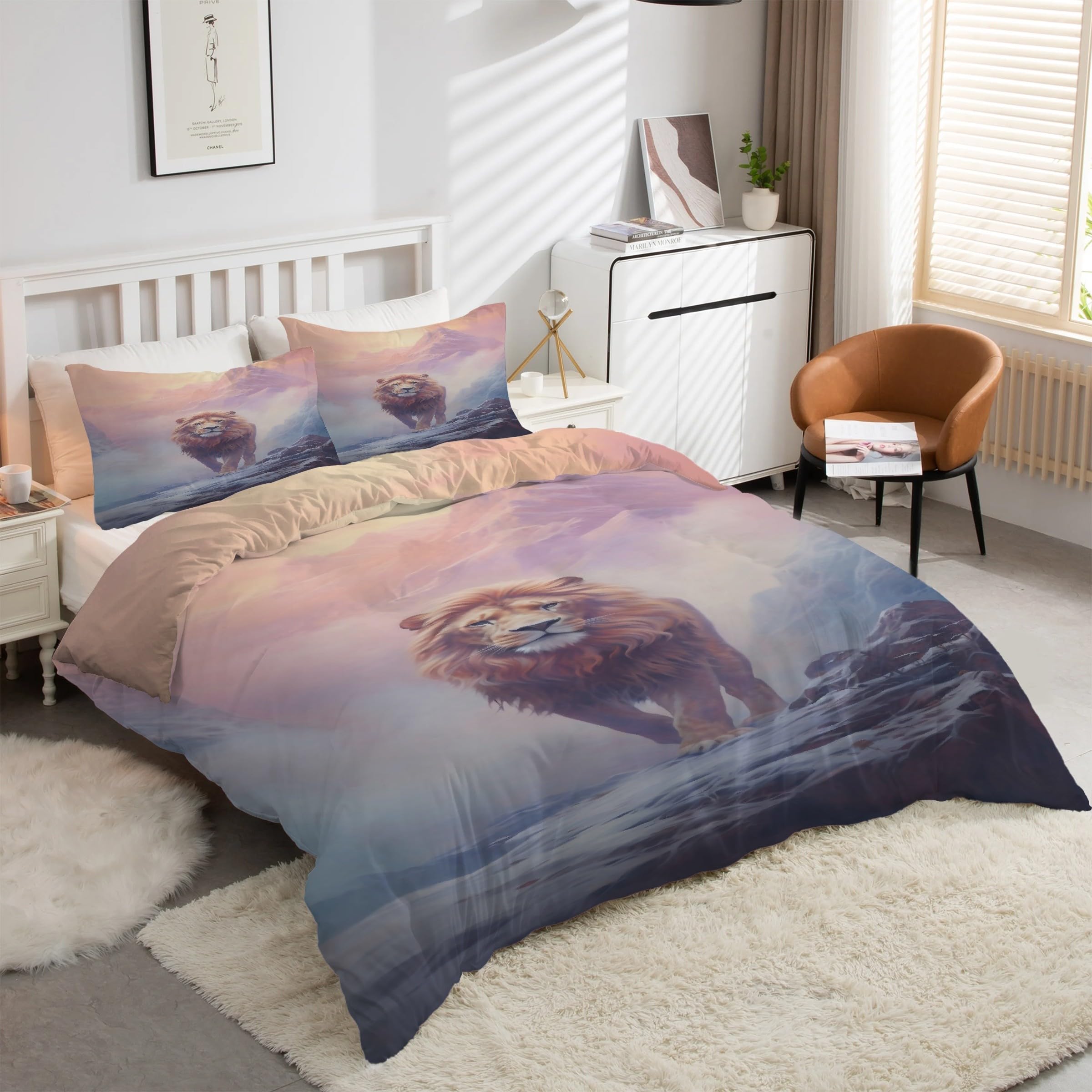Housse de couette 90x190 NeigeLion anti-plis parure lit microfibre douce