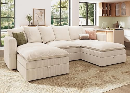 Miniatura 25 de HONBAY Sofá modular seccional, sofás seccionales de pana para sala de estar, sofá en forma de U con almacenamiento, color verde