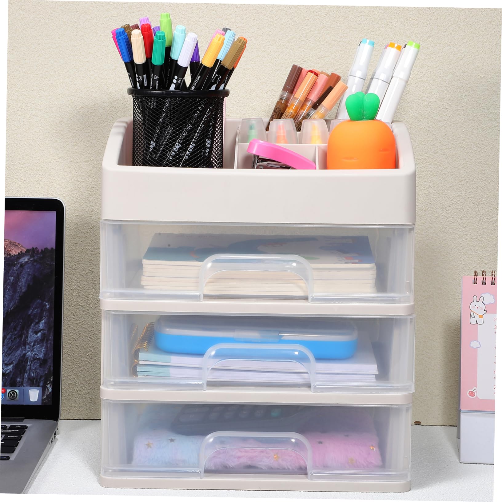 Organisateur de Rangement de Type Tiroir Blanc, Plastique, 3 Niveaux
