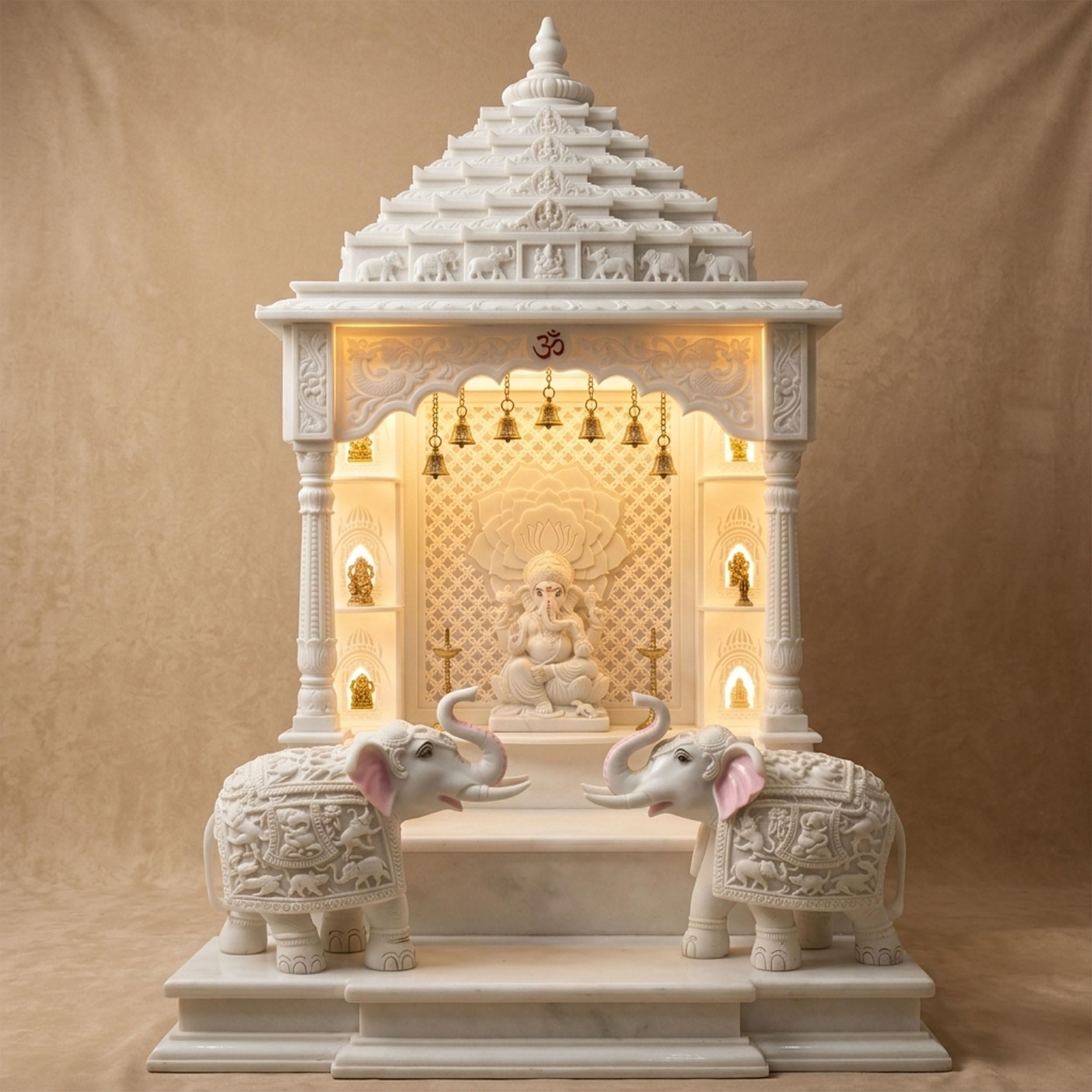 Heavy White Elephant Pair for Mandir Base & Home Temple Decor | 8x9 inch Solid Marble Dust Resin Elephant Statues for Corian Mandir Entrance | Vastu Showpiece Set for Living Room — photo — 7 of 7