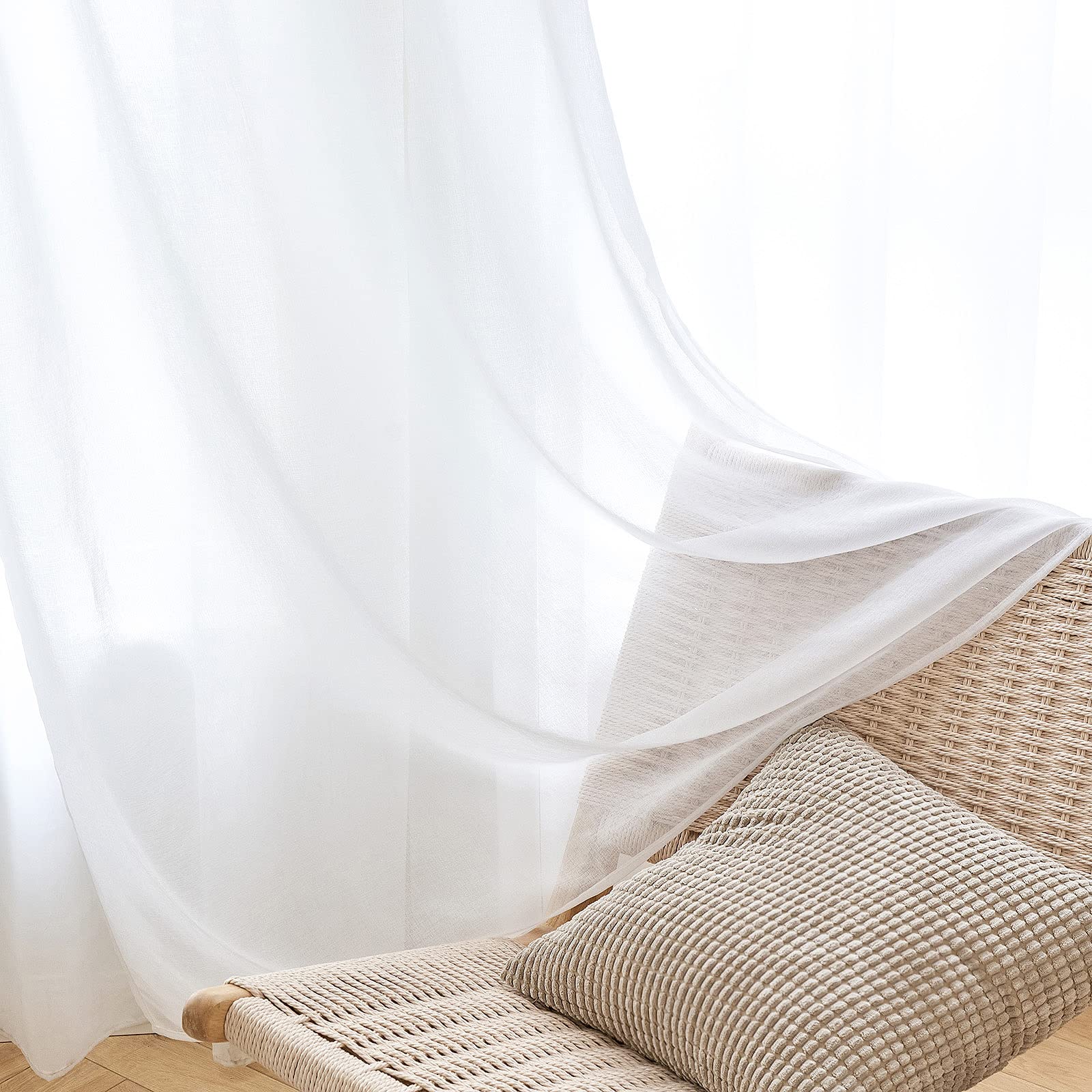 Tenda in Voile Trasparente con Occhielli 200x225 cm Bianco EMEMA