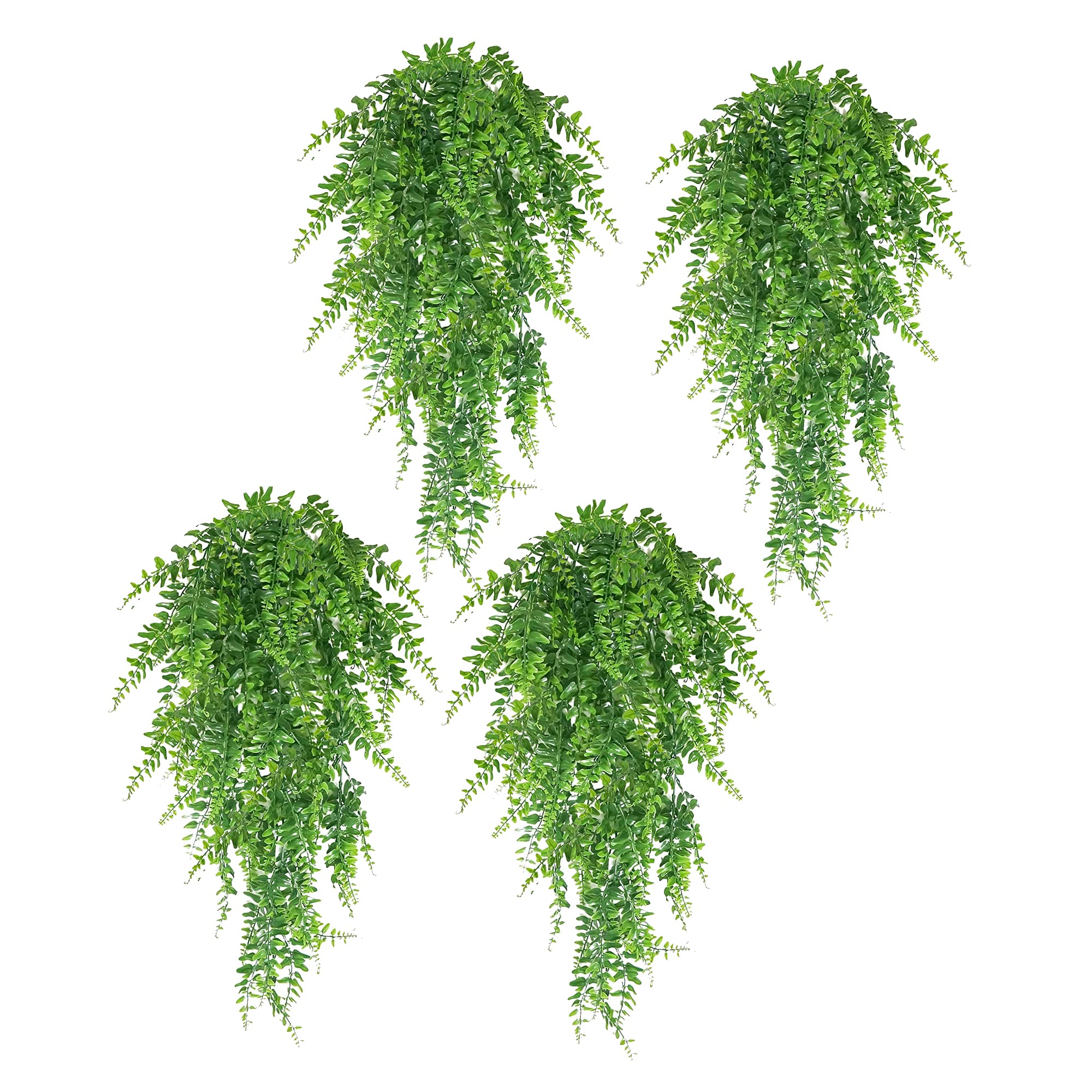 ARIATI 4 Pack Artificial Hanging Fern Plants, Artificial Trailing Plants, Fake Leaves Wall Decoration for Indoor Outdoor, Wedding Balcony Courtyard Basket Hanging Rattan Decoration