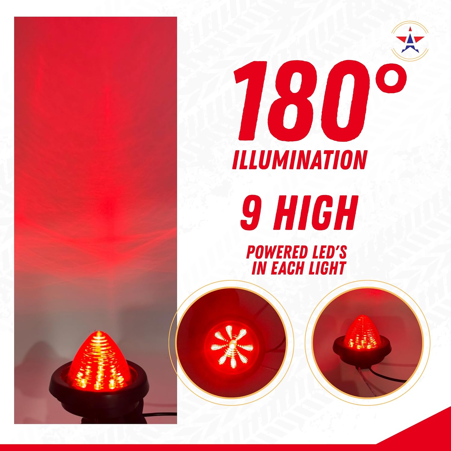 8pc 2 Inch Red Beehive 9 LED Boat Trailer Marker Light [DOT FMVSS 108] [SAE P2] [Grommet & Plug] [IP67 Submersible] 12V Bee Hive Cone Clearance Side Marker for RV Semi Truck Auto