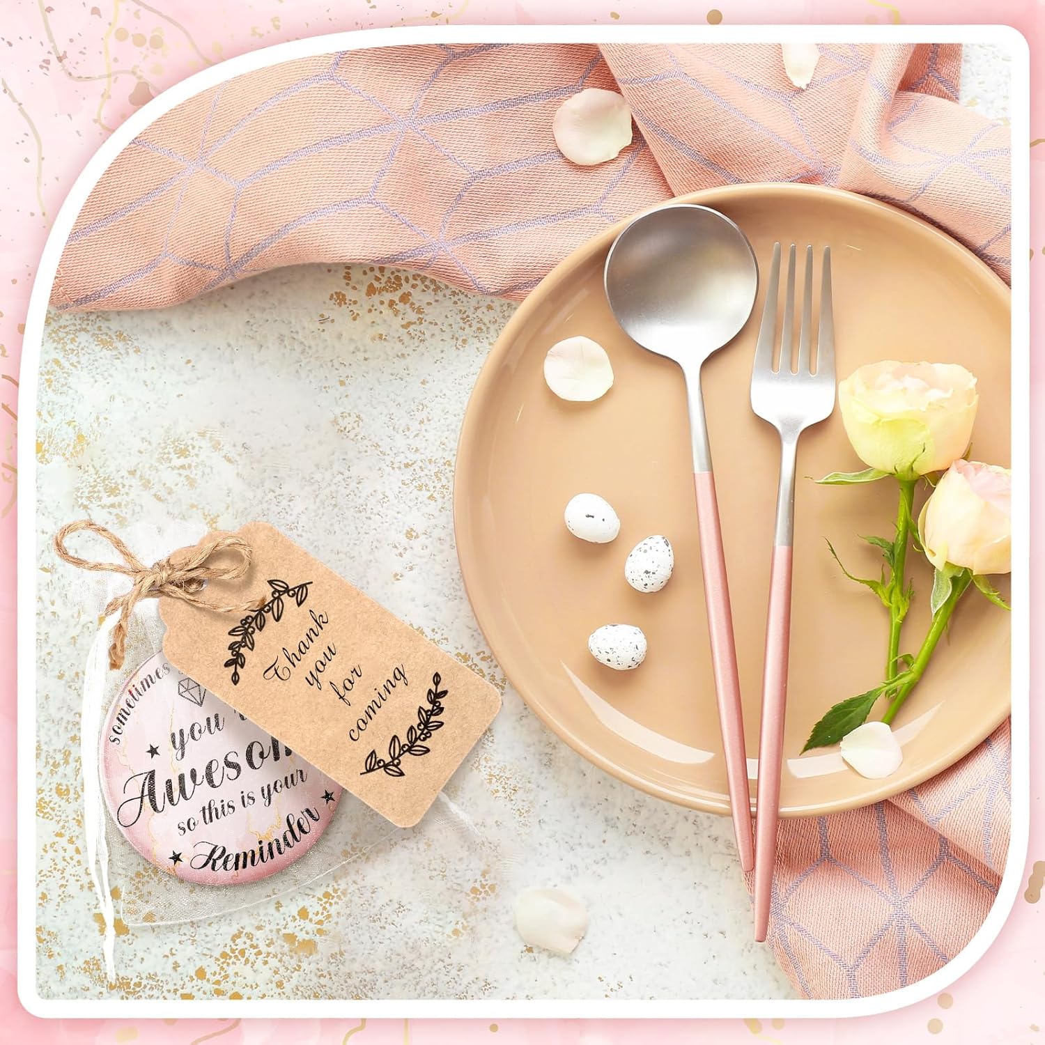 Tradder 50 Sets 2.76" Inspirational Compact Pocket Mirrors Bulk Galentines Appreciation Gifts Small Purse Makeup Mirrors Pink Souvenir Bags for Stuffer Items Women Quinceanera Employee (Awesome) - Image 5