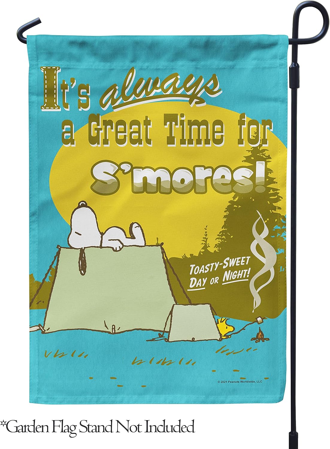 Flagology, PEANUTS Great Time for S'mores Snoopy – Garden Flag 12" x 18", Officially Licensed PEANUTS®, Camping
