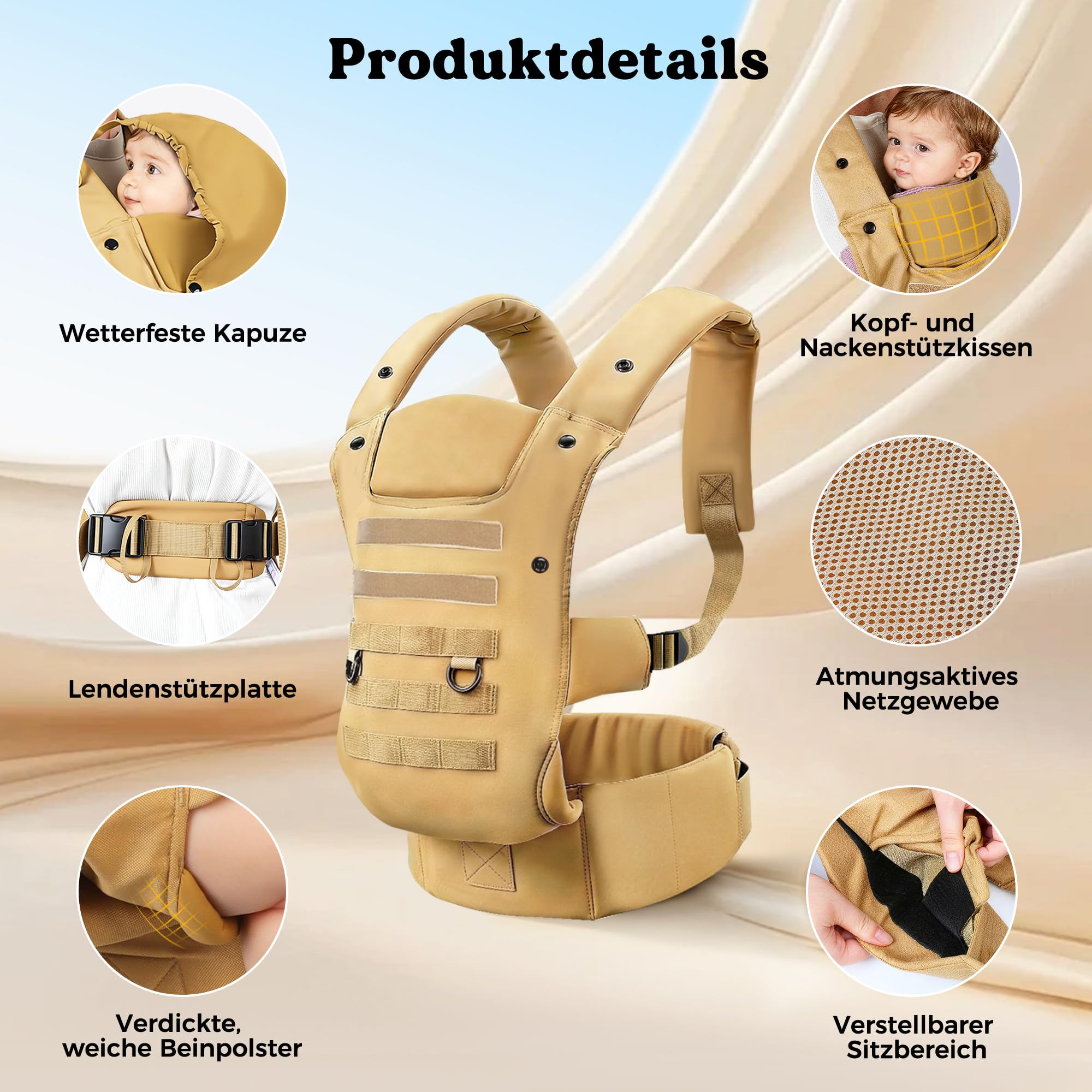 Portabebé TáCtico Para Padres, Portabebé Para NiñOs PequeñOs (4-36 Meses) - Portabebés ErgonóMico 3 En 1, Saludable Para La Cadera, Portabebés Para Paseos Y Viajes Caqui