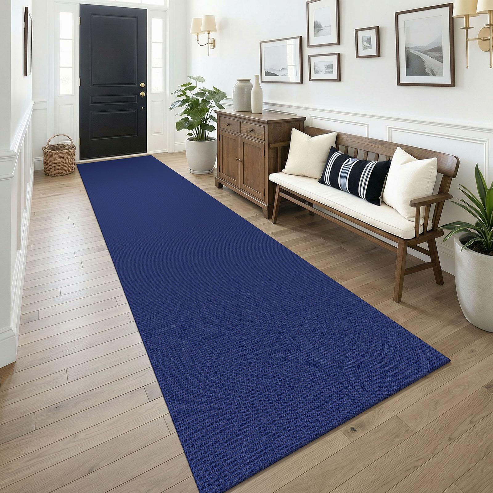KOZYFLY 3x14 Runners Rugs for Hallway, Long Washable Runner Rug, Non Slip Rubber Backed Kitchen Runner, Flatweave Entryway Rug, Floor Carpet for Entry, Aisle, Hall, Deep Navy Blue