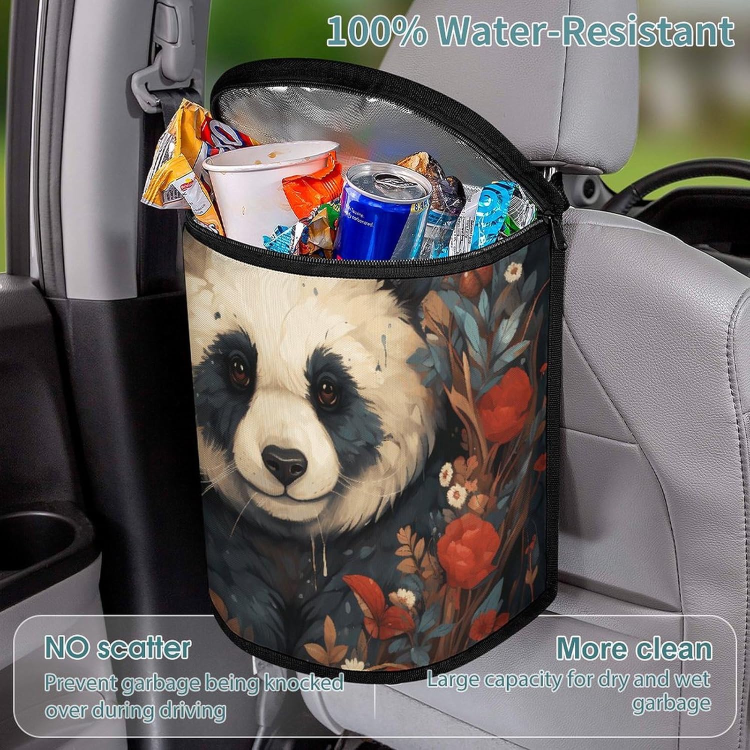 Car Trash Can Sitting Among Flowers Printed Car Organizer Car Accessory Interior Car Garbage Can with Lid