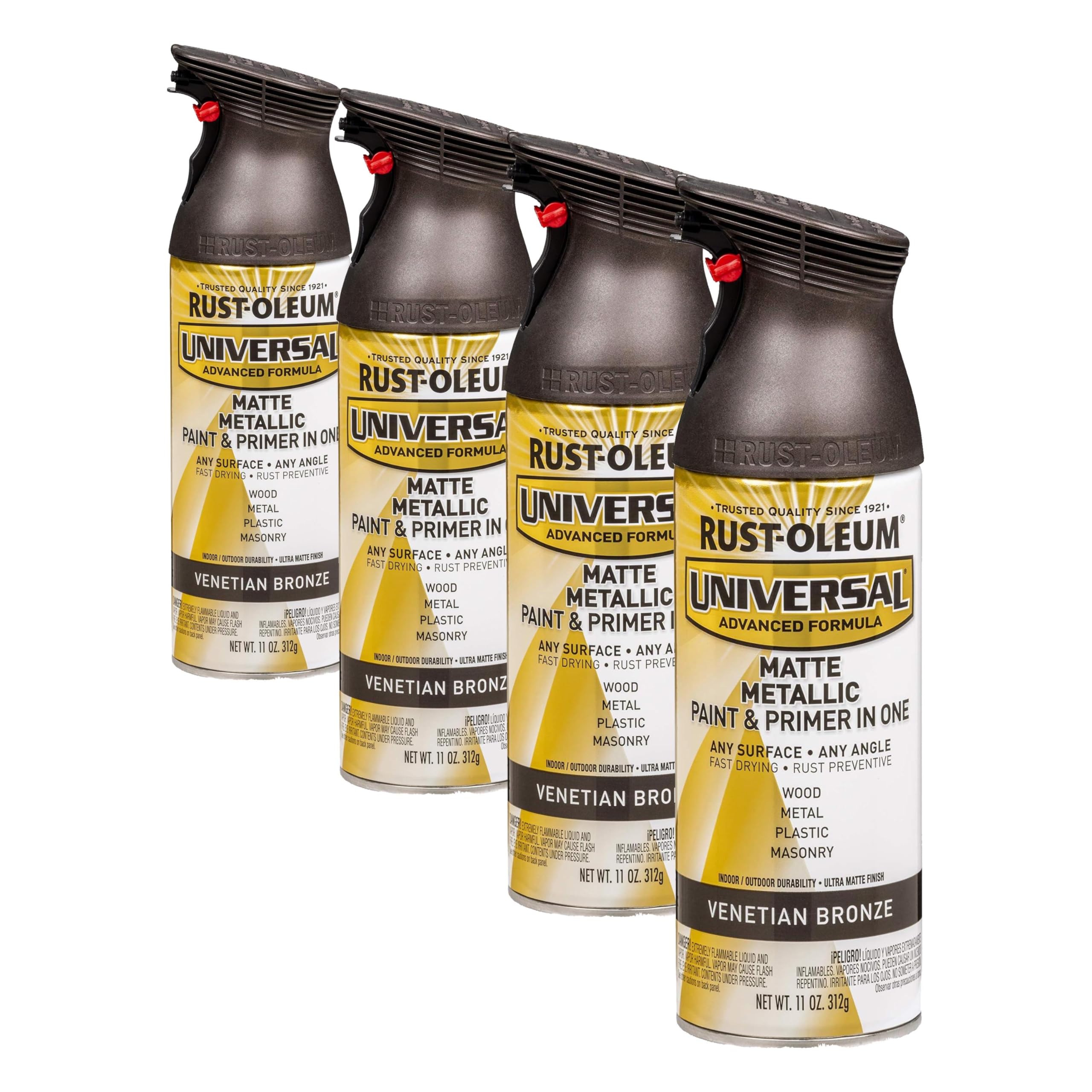 Rust-Oleum 353092 Universal All Surface Metallic Spray Paint, 11 oz, Matte Venetian Bronze (Pack of 4)