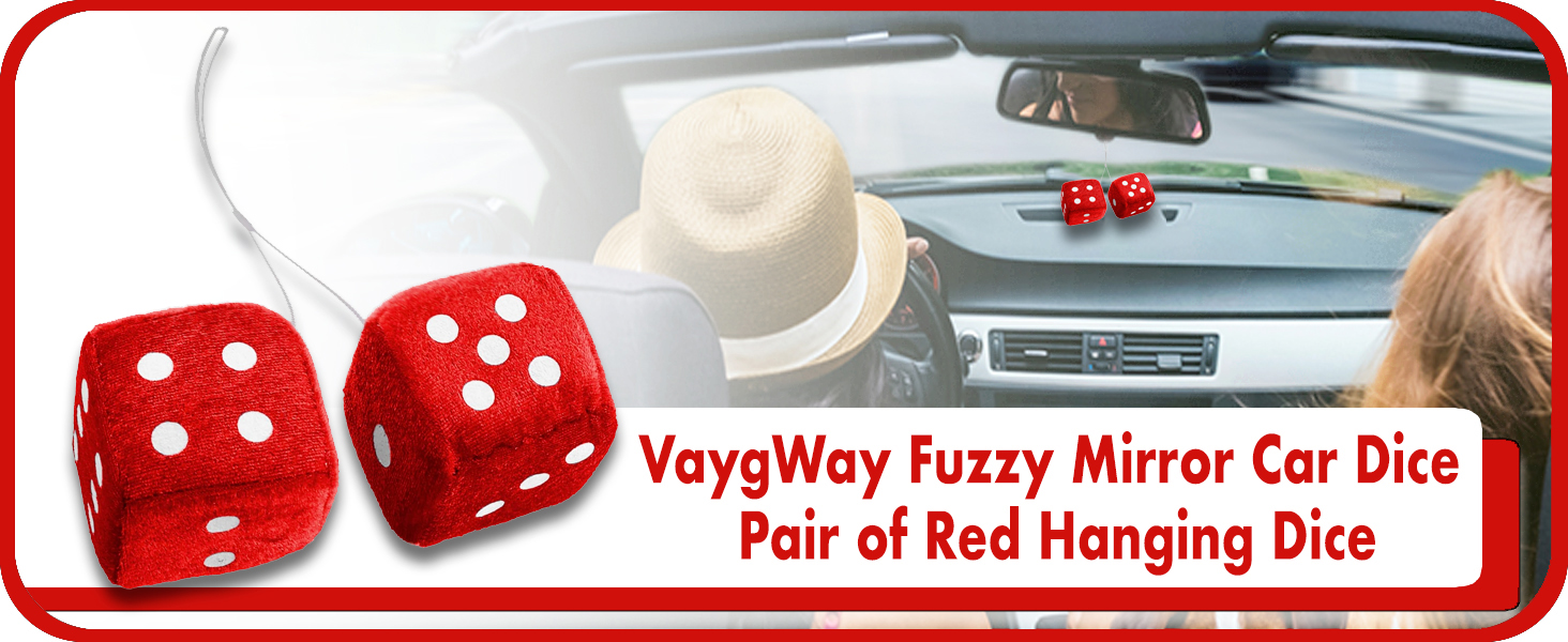 Vagway Fuzzy Dice Car Mirror- Pair of Red Hanging Dice- Plush